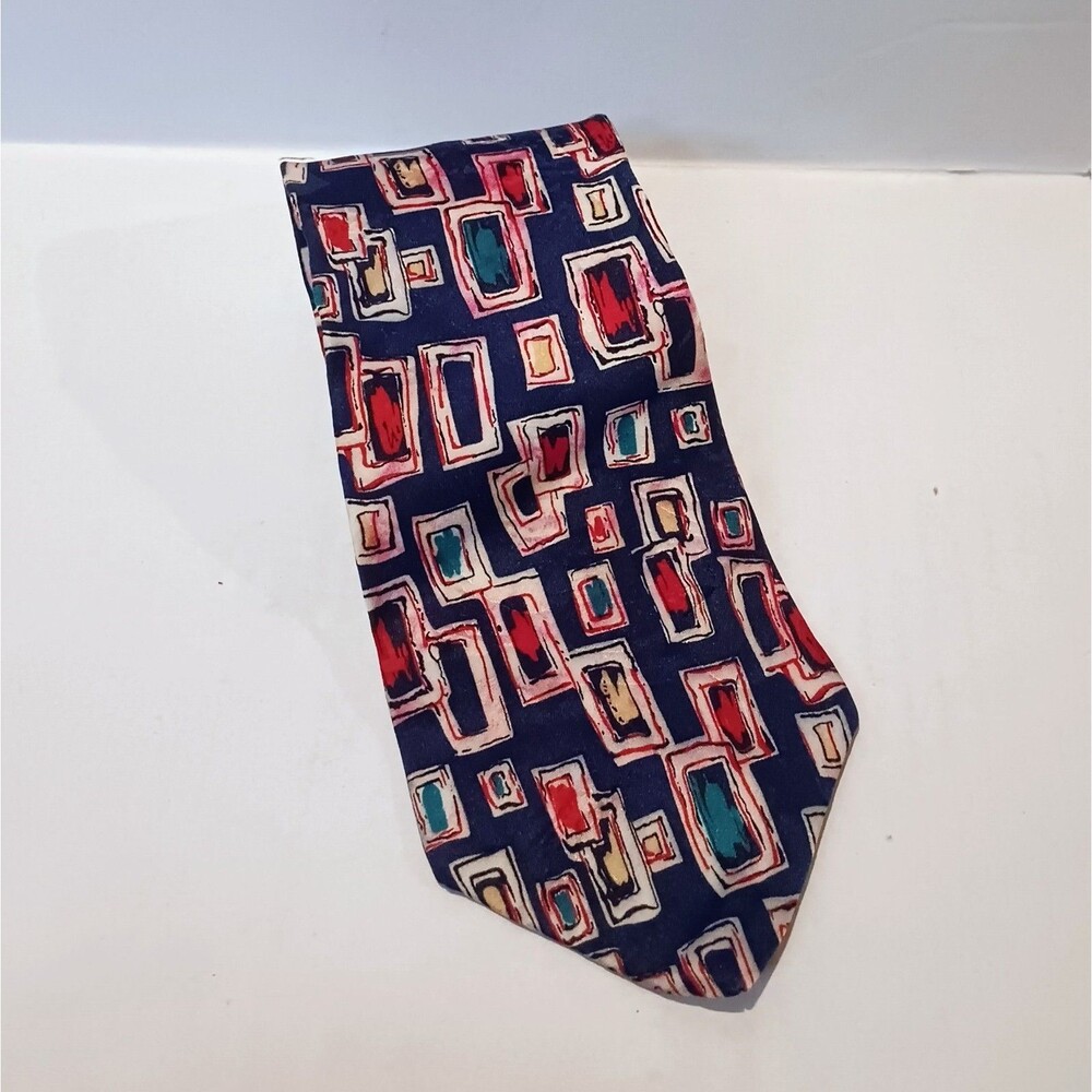Vintage Salvatori Abstract Geometric Silk Tie-Traditional-Colorful-USA Made